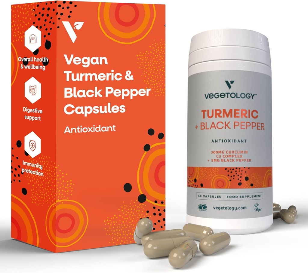 Vegan Turmeric & Black Pepper Κάψουλες (60 Κάψουλες) – Tumeric Συμπληρώματα Κάψουλες 1 την ημέρα — Συμπληρώματα για Ενήλικες και Παιδιά