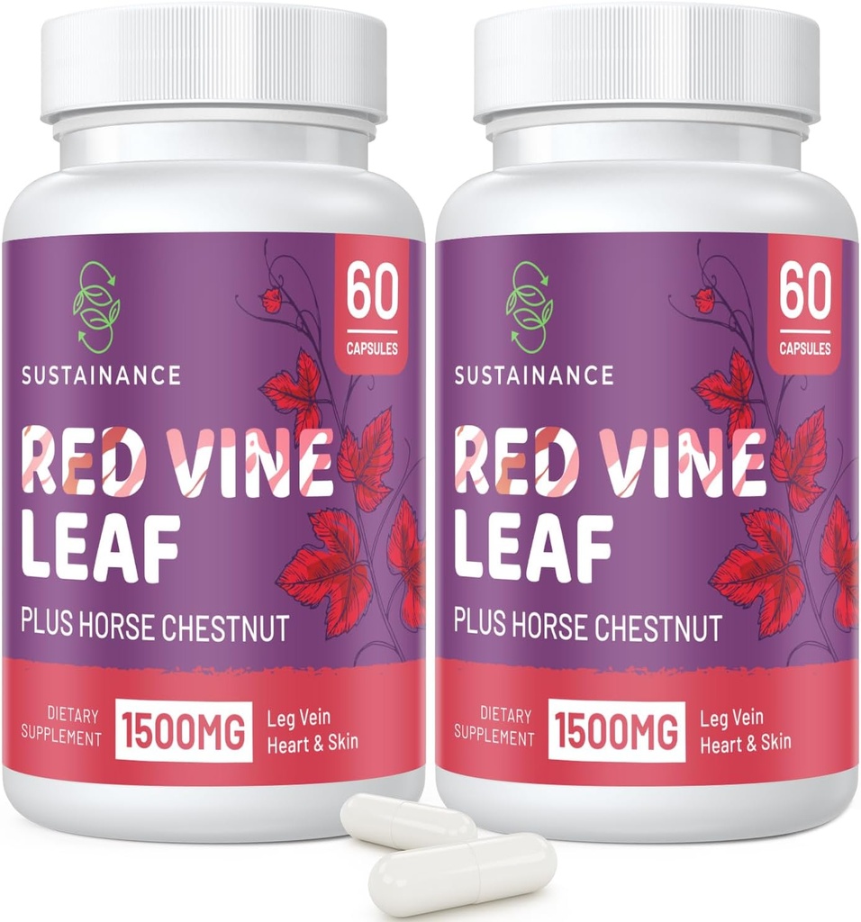 Red Vine Leaf Extract 1400mg & Horse Chestnut Extract 100mg Συμπλήρωμα για Πόδι, Vein, Κυκλοφορία, Καρδιά, Δέρμα (60 κάψουλες - 2 φιάλες)
