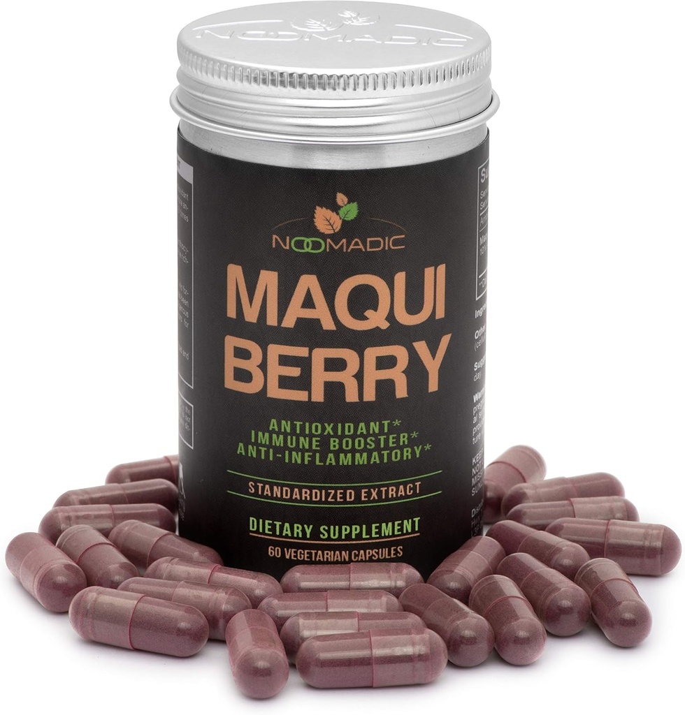 Noomadic Maqui Berry, 60 κάψουλες 500mg έκαστο, Αντιοξειδωτικό (Υψηλό ORAC), Υποστήριξη ανοσοποιητικού συστήματος, Υποστηρίζει Ξηρά Μάτια (Υποστηρίζει την παραγωγή δακρύων), Τυποποιημένο εκχύλισμα (10% Ανθοκυανίνες)