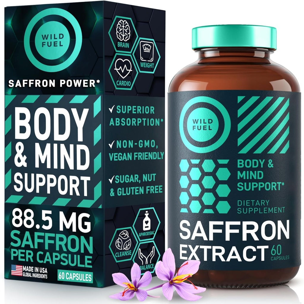 Saffron Συμπληρώματα για γυναίκες και άνδρες - 88,5mg Pure Saffron Extract - Antioxidant, Eye Health, Energy Support and Mood Booster - Vegan, Made in USA, 60 Κάψουλες Once Daily