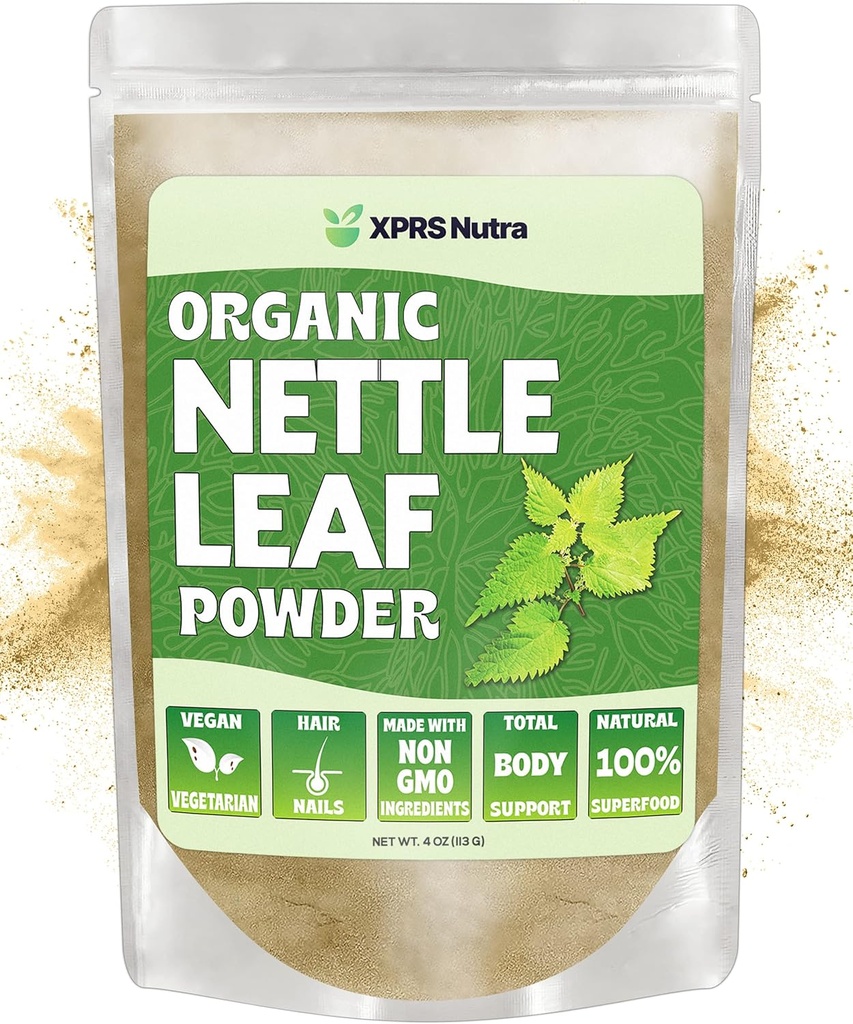 XPRS Nutra Organic Nettle Leaf Powder - Premium USDA Organic Stinging Nattle Powder for Hair and Nails - Vegan Friendly Energy Boosting Stinging Nattle Leaf (4 oz)
