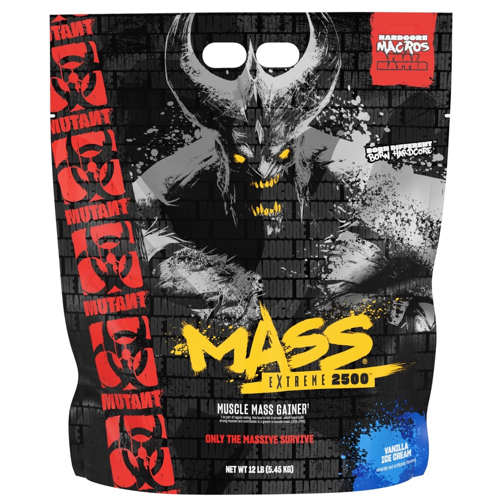 Mutant Mass Extreme Gainer – Whey Protein Powder – Build Muscle Size and Strength – Υψηλής πυκνότητας καθαρές θερμίδες (Vanilla Ice Cream, 12 lbs)