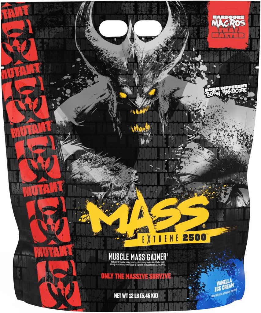 Mutant Mass Extreme Gainer – Whey Protein Powder – Build Muscle Size and Strength – High Density Clean Calories (Vanilla Ice Cream, 12 lbs)
