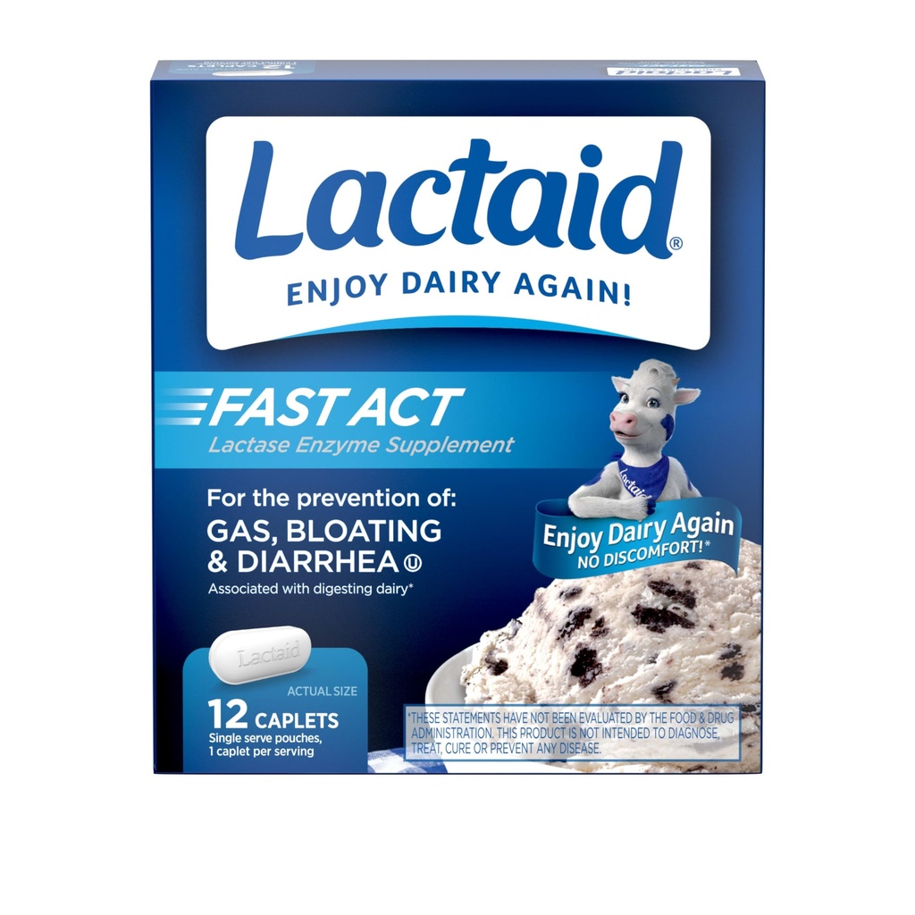 Lactaid Γρήγορη Πράξη Δυσανεξίας Λακτόζης Caplets με Lactase Ένζυμο για την πρόληψη αερίου, Bloating & Διάρροια Λόγω της ευαισθησίας της λακτόζης, Ιδανικό για Ταξίδι & On-The-Go, 12 συσκευασίες 1-Count