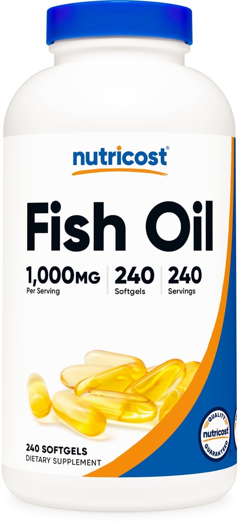 Nutricost Fish Oil Omega 3 Softgels με EPA & DHA (1000mg Fish Oil, 560mg Omega-3), 240 Softgels, Non-GMO, Χωρίς γλουτένη.