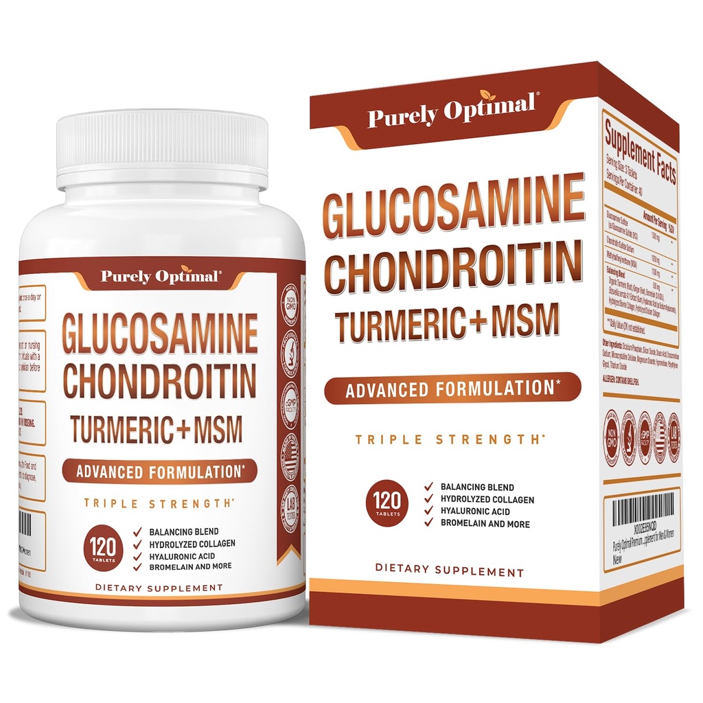 Αμιγώς Βέλτιστη Γλυκοσαμίνη MSM συμπλήρωμα w/ Turmeric & Boswellia - Γλυκοσαμίνη Sulfate Joint συμπλήρωμα για άνδρες και γυναίκες - 120 δισκία