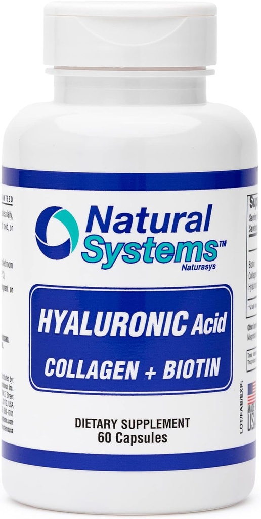 Hyaluronic Acid Plus Collagen and Biotin 60 Κάψουλες από φυσικά συστήματα - κάψουλες Acido Hiauluronico για ενισχυμένη απορρόφηση - Υδραυλικό συμπλήρωμα υαλουρονικού οξέος για δέρμα - Ισχυρό δέρμα, μαλλιά, νύχια