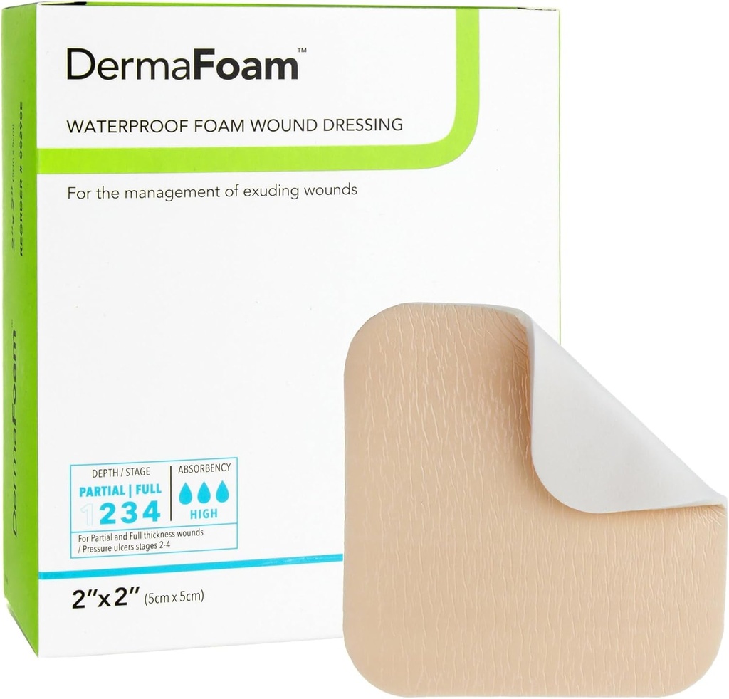 Dermarite Industries Derma Foam Μη Συγκολλητικό Φόρεμα Αφρισμού, 2x2, 10 κόμης