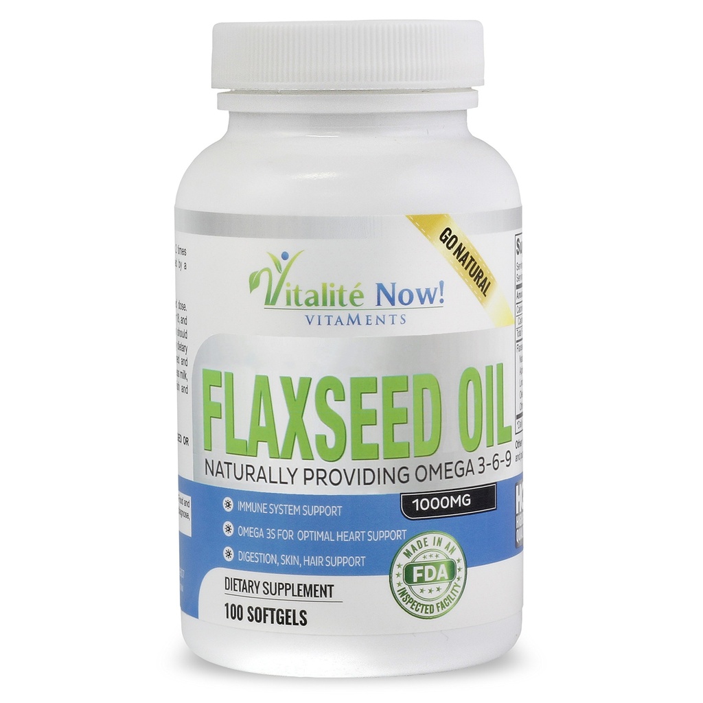 Organic Flaxseed Oil Softgels - 1000mg Premium, Virgin Cold Pressed from Flax Seeds - Hair Skin & Nails Support - Omega 3-6-9 Συμπλήρωμα - 100 Count - More than 3 Month Supply!