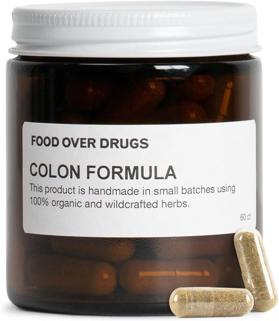 Food Over Drugs Colon Formula – Advanced Colon Cleanse Herbal Blend with Cascara Sagrada, Psyllium Husk, Dandelion Root, Ginger, and Marshmallow – Plant-Based Digestive Support Supplement [60 ct]