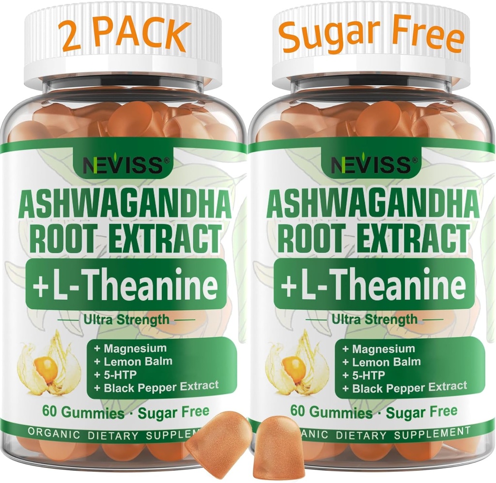 NEVISS Ashwagandha Gummies 2000mg, Feel Refreshed, Συν ιδιόκτητη ανάμειξη με L-Θεανίνη, 5-HTP, Λεμονό Balm, Μαγνήσιο για την ηρεμία, Zzzs & Relaxation Υποστήριξη, 120 Count