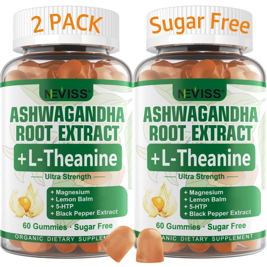 NEVISS Ashwagandha Gummies 2000mg, Feel Refreshed, Συν ιδιόκτητη ανάμειξη με L-Θεανίνη, 5-HTP, Λεμονό Balm, Μαγνήσιο για την ηρεμία, Zzzs & Relaxation Υποστήριξη, 120 Count