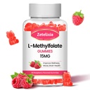 L-Methylfolate 15mg & methyl B12 Gummies, Folate Supplement for Brain Health, Mood & Immunity, DΝΑ Σύνθεση & Επισκευή, Χωρίς ζάχαρη, Vegan, Raspberry Flavor, 60 Count