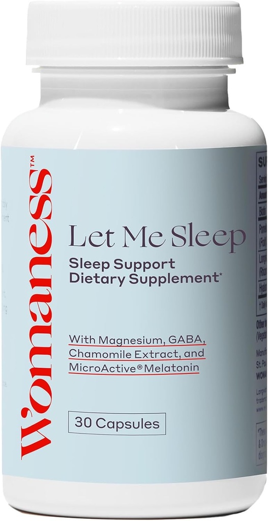 Womaness Let Me Sleep Supplements for Adults – Natural Sleep Aid with Melatonin 3mg, Magnesium Supplement, GABA & Chamomile Extract for Restful Sleep – Nighttime Support for Sleeping - 30 Κάψουλες