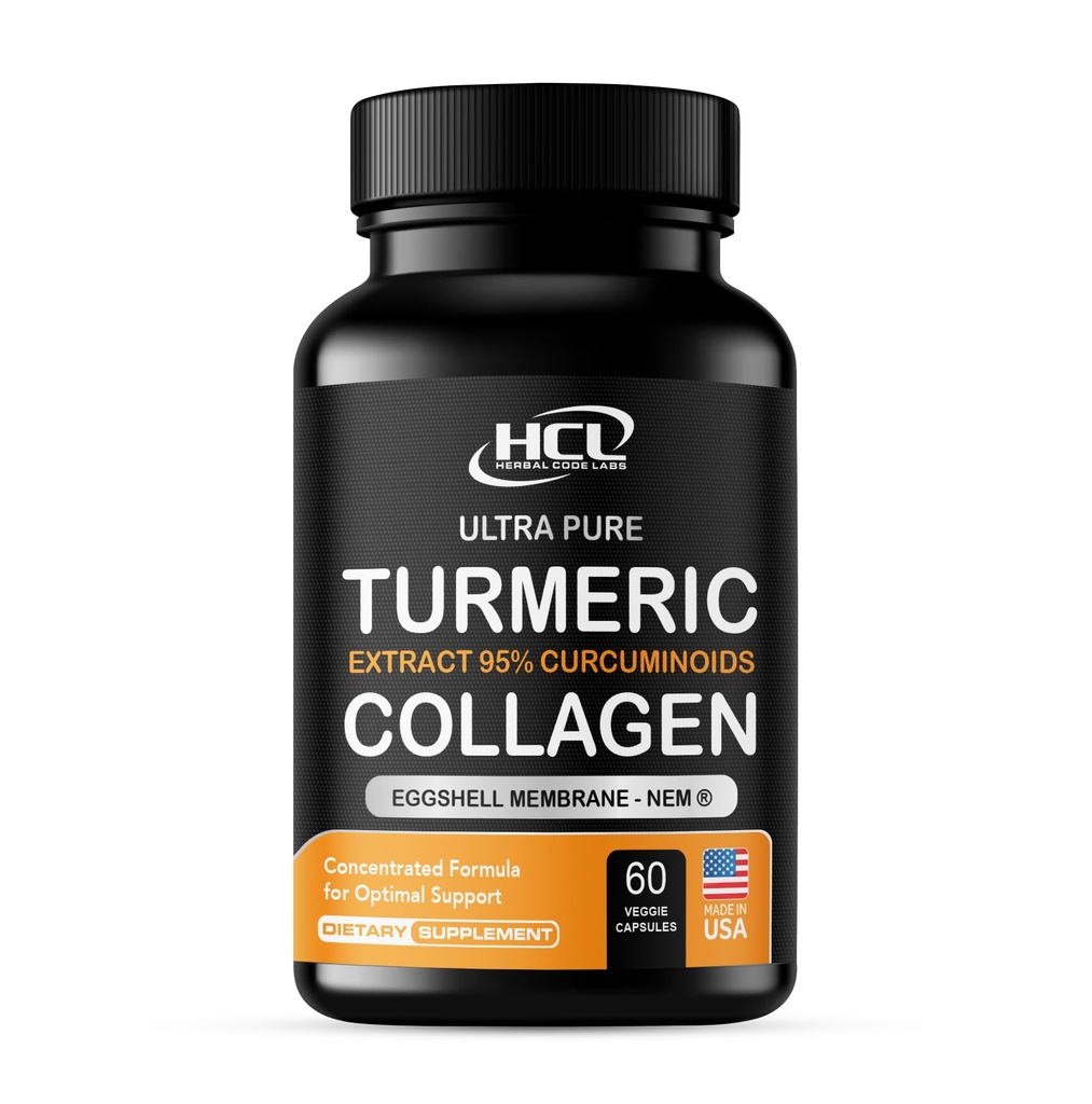 Turmeric Curcumin 95% Extract & Collagen Κάψουλες - NEM Προωθεί το γόνατο Άνεση & Ευελιξία - Eggshell Membrane w Φυσικά Occurring Glucosamine Chondroitin Hyaluronic Acid-Made in USA