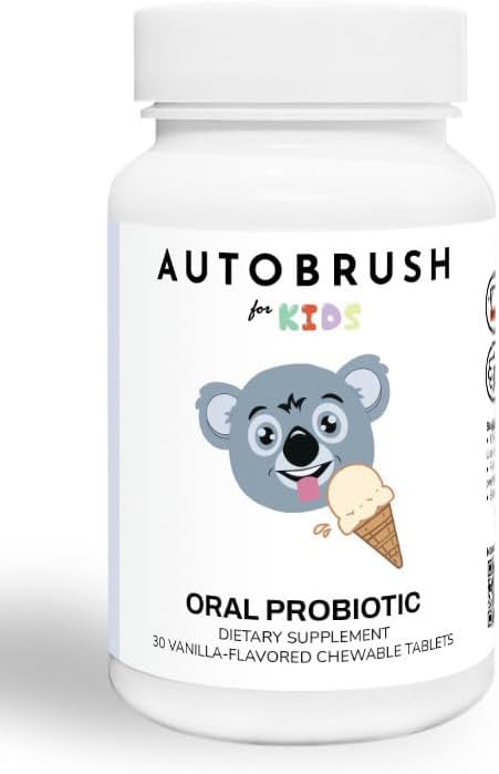 autobrush Kids Oral-Care Slow Dissolve Probiotic Tablets | Dental Supplements | Healthier Teeth and Gums | Balanced Mouth Biome| 30 Count (Vanilla) (1)