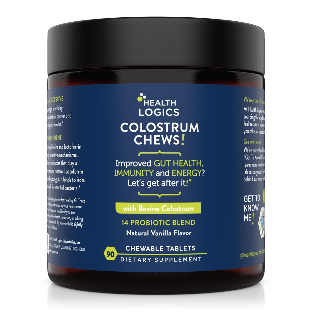 Health Logics Colostrum Chews-Colostrum Supplement 25% IgG για την υγεία των ούρων, την ανοσοποιητική υποστήριξη, την ανάπτυξη των μαλλιών, Vanilla Flavor, 90 υπηρεσίες, ολόκληρο το κολλόστρο των βοοειδών Superfood