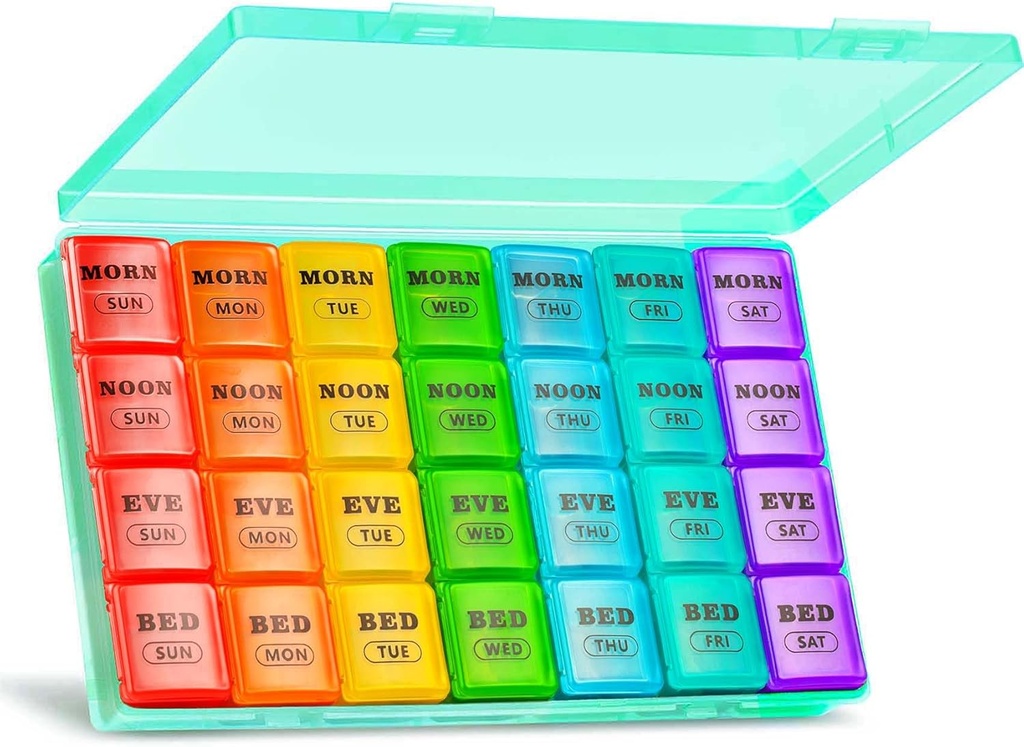 XL μεγάλο εβδομαδιαίο διοργανωτής χάπι 4 φορές την ημέρα, 7-Day κουτιά χάπια και οργανωτής AM PM, μεγάλη υπόθεση χάπι διαμερίσματα, μηνιαία διοργανωτής φαρμακευτική 28 ημέρες διανομής για ιχθυέλαια