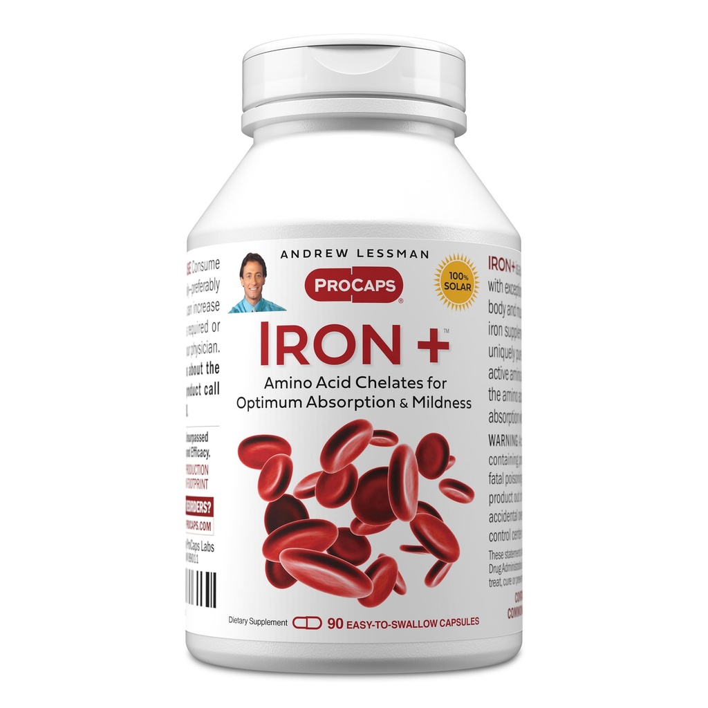 ANDREW LESSMAN Iron Plus 90 κάψουλες - 18mg σίδηρος, 100% καθαρός χηλικός σίδηρος αμινοξέων (γλυκινικός, ασπαρτικός), συν βιταμίνη C για αυξημένη απορρόφηση, μικρές, εύκολο να καταπιούν κάψουλες, χωρίς πρόσθετα
