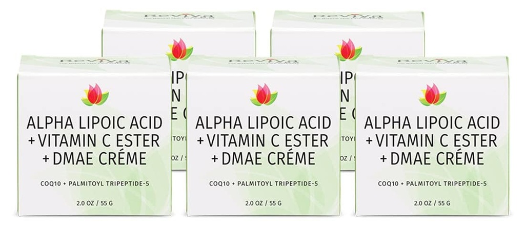 Reviva Labs DMAE Κρέμα με Άλφα Λιποϊκό Οξύ, Βιταμίνη C Ester - DMAE Lift and Firm Cream for Neck and Face - Skin Σύσφιξη και Ενυδατική Κρέμα, 5-Pack (2 oz έκαστο)