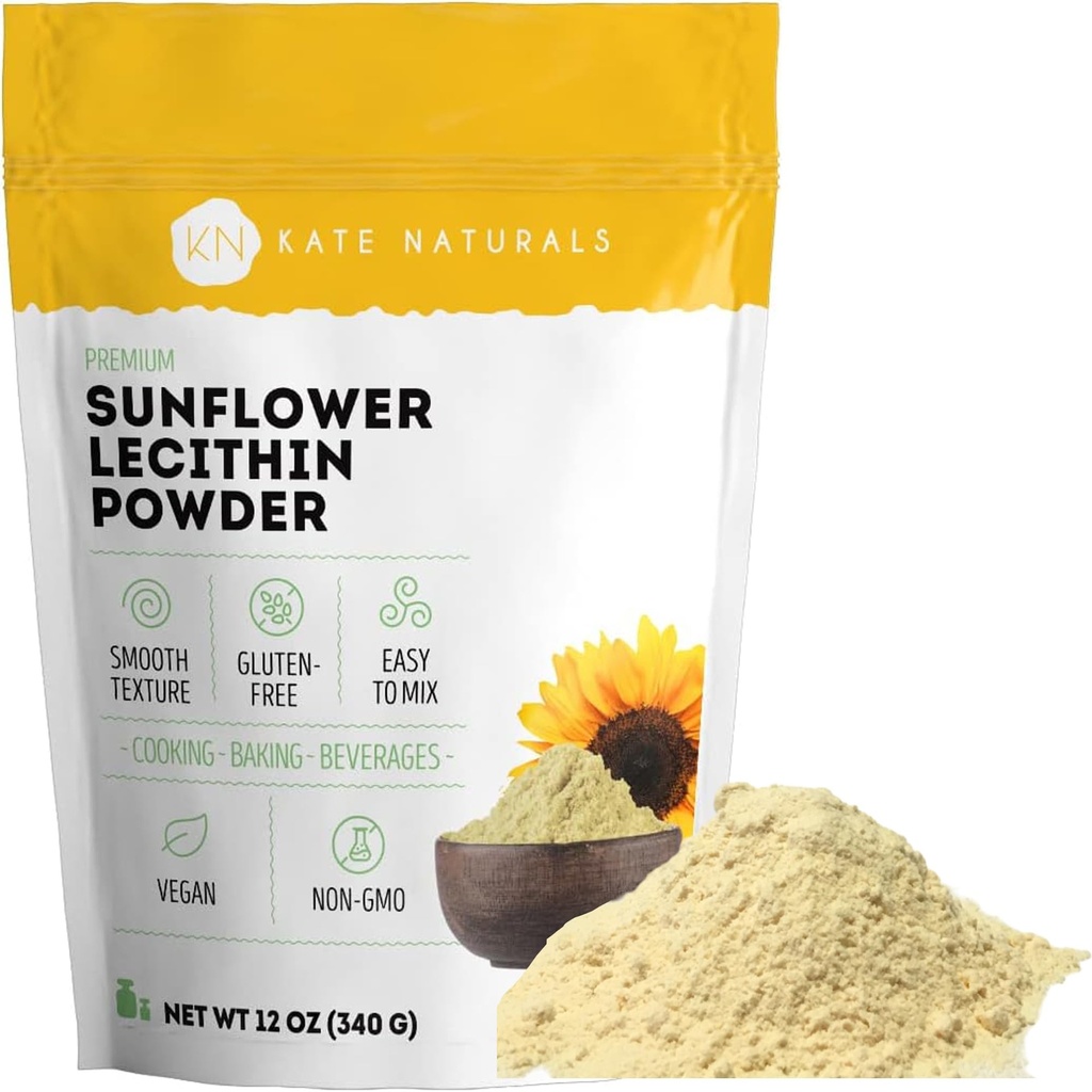 Kate Naturals Sunflower Λεκιθίνη Σκόνη για Ψήσιμο Ψωμί, Γκάμιες, Μαγειρική. Συμπλήρωμα λεκιθίνης για Clogged Ducts Γάλα. Υποκατάστατο για σκόνη λεκιθίνης σόγιας (12oz, μη ΓΤΟ)