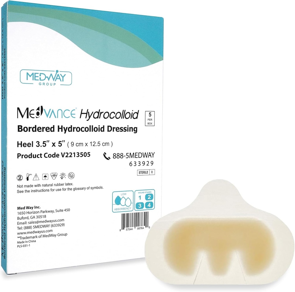 MedVance Hydrocolloid – Bordered Hydrocolloid Adhesive Dressing, Heel/Elbow, 3.5"x5", Box of 5 dressings