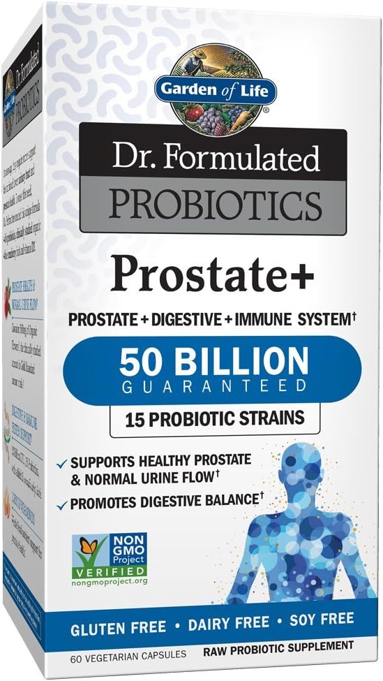 Garden of Life Dr. Formulated Probiotics Prostate+ - Acidophilus and Probiotic Supports Healthy Prostate and Digestive Balance - Gluten, Dairy, and Soy-Free - 60 Vegetarian Capsules