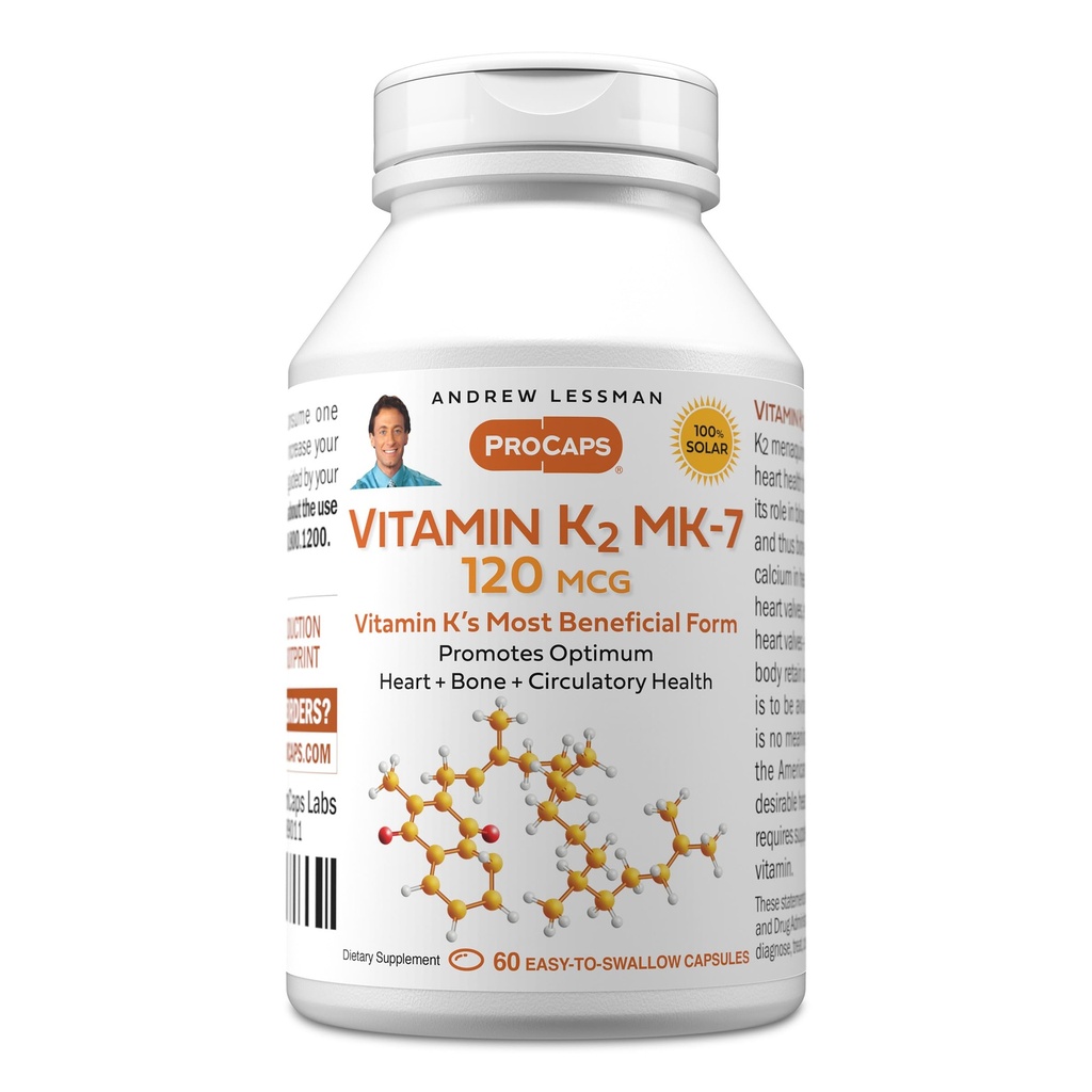 ANDREW LESSMAN Βιταμίνη K2 MK7 120 mcg 60 Softgels - Essential for Healthy Calcium Utilization, Promotes Optimum Skeletal, Heart and Arterial Health. Χωρίς Πρόσθετα. Μικρό εύκολο να καταπιείτε Softgels
