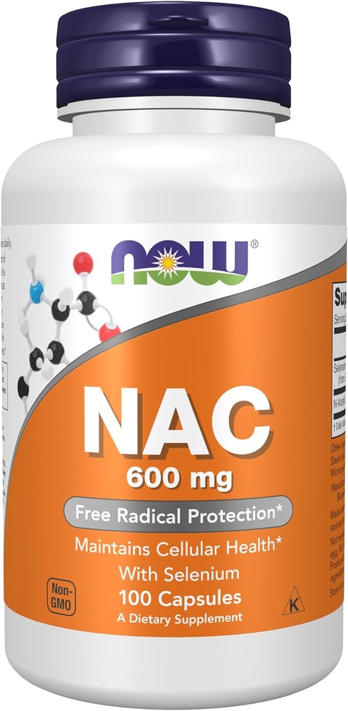 NOW Supplements, NAC (N-Acetyl Cysteine) 600 mg with Selenium 100 Capsules