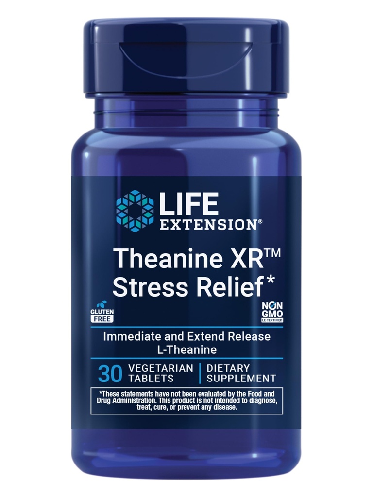 Επέκταση ζωής Theanine XRTM Stress Relief – L- Theanine – Προωθεί μια ήρεμη απάντηση στο άγχος της ημέρας – Μη ΓΤΟ, χωρίς γλουτένη, χορτοφαγικά – 30 δισκία