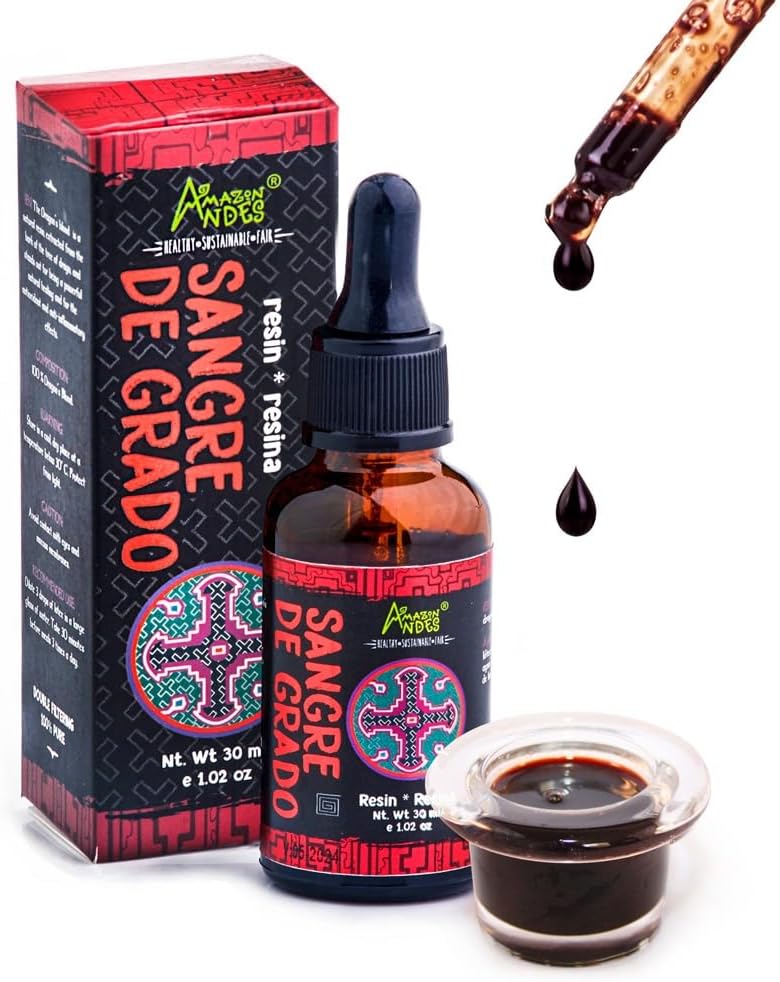Andes Dragon's Blood (Sangre de Grado) - 100% Dragon’s Blood - Κατασκευασμένο από Croton Lechleri Trees - Μη ΓΤΟ, Άγρια βιοτεχνημένα & χωρίς γλουτένη - Υποστηρίξτε τη θεραπευτική δραστηριότητα - 1.02 Oz/30ml - Κατασκευασμένο στο Περού