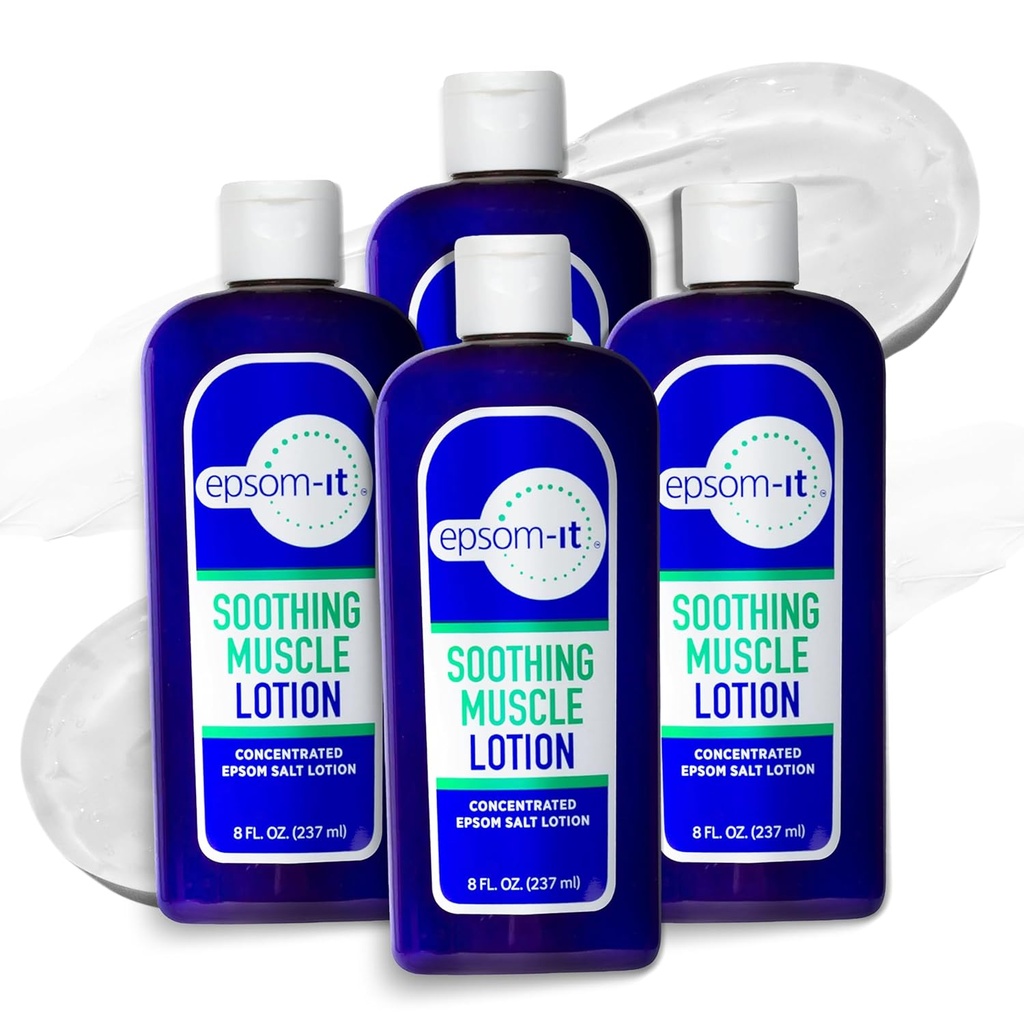 Epsom-It Καταπραϋντική Μυϊκή Λοσιόν - Epsom Αλάτι Μαγνήσιο Θειική Κρέμα Άρνικα για Μυϊκή Ακαμψία, Επίκαιρη Λοσιόν Μαγνησίου, Παρέχοντας Άνεση στα Πόδια, Γόνατο και Πόδια, 8.0 oz., 4-Pack