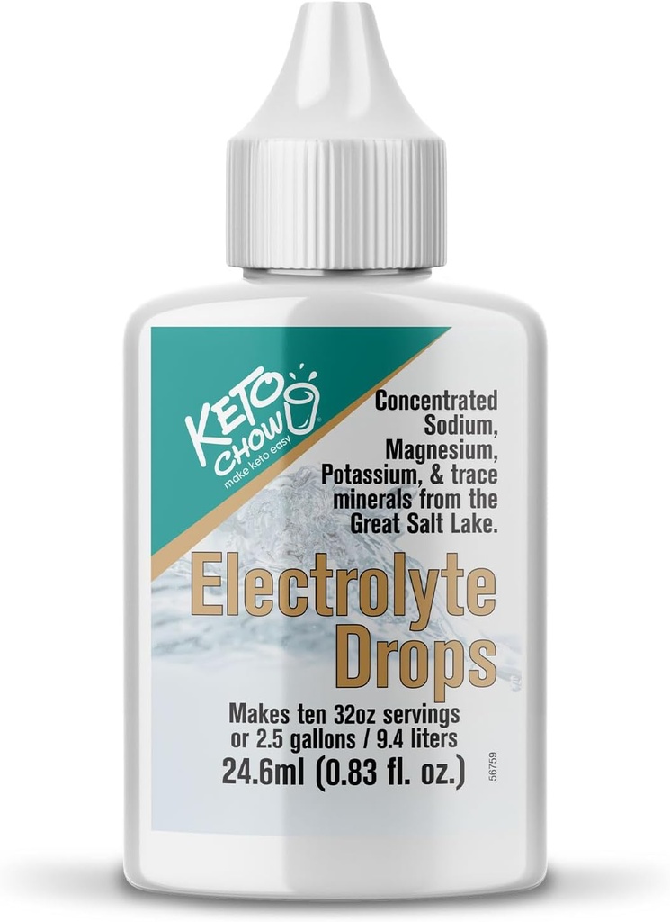 Keto Chow Ηλεκτρολυτικές σταγόνες ενυδάτωσης - Διαιτητικά Keto & Διαλείπουσα Νηστεία - Ανοσολογική Υποστήριξη - Χωρίς γλουτένη & Ζάχαρη - Νάτριο, Μαγνήσιο, Κάλιο & Ίχνη Ορυκτά - Άγευστα - 0,83 fl oz