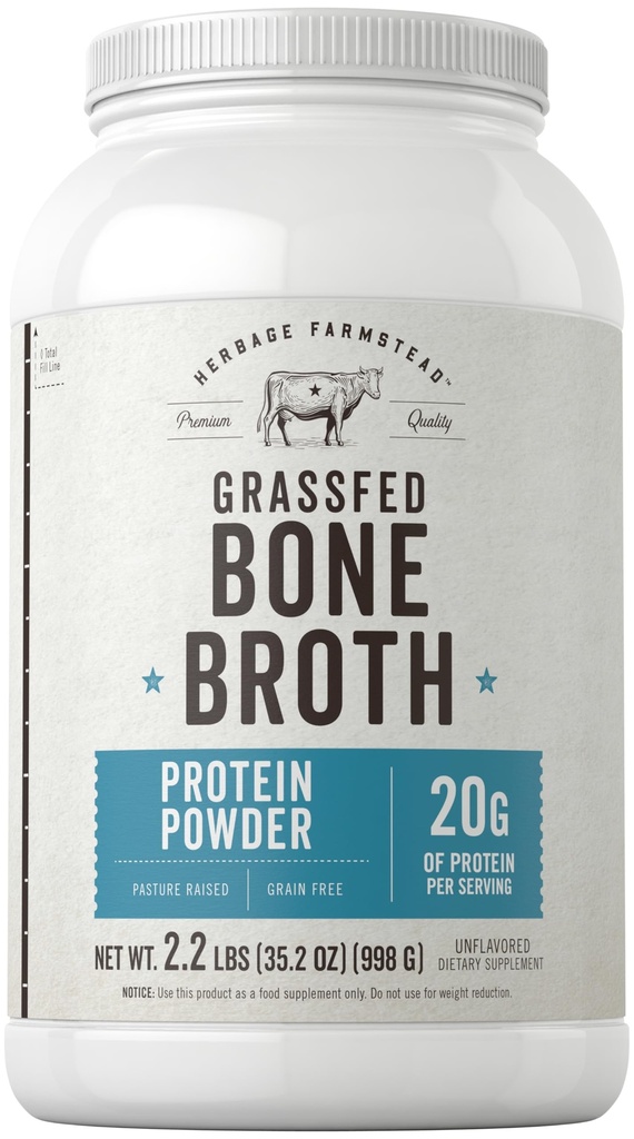 Carlyle Grass Fed Bone Broth Protein Powder | 35.2 oz (2.2lb) | 20g Protein | Pasture Raised, Grain Free Supplement | Non-GMO & Gluten Free | By Herbage Farmstead