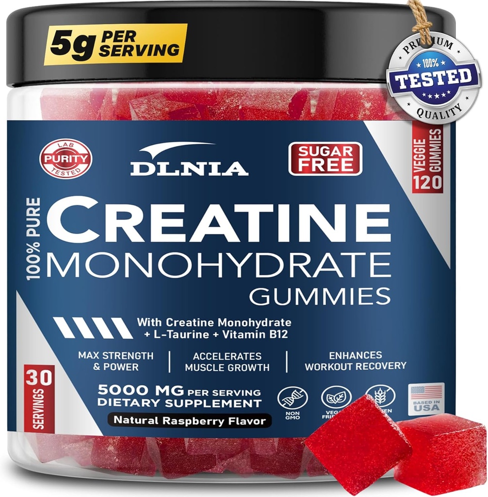 120 Creatine Monohydrate Gummies για άνδρες & γυναίκες, Vegan-Friendly, Sugar-Free, & Tasty Chewables - Instantized Creatine Gummies για ενισχυμένη ανάπτυξη μυών, ανάκτηση, & απόδοση (Raspberry)