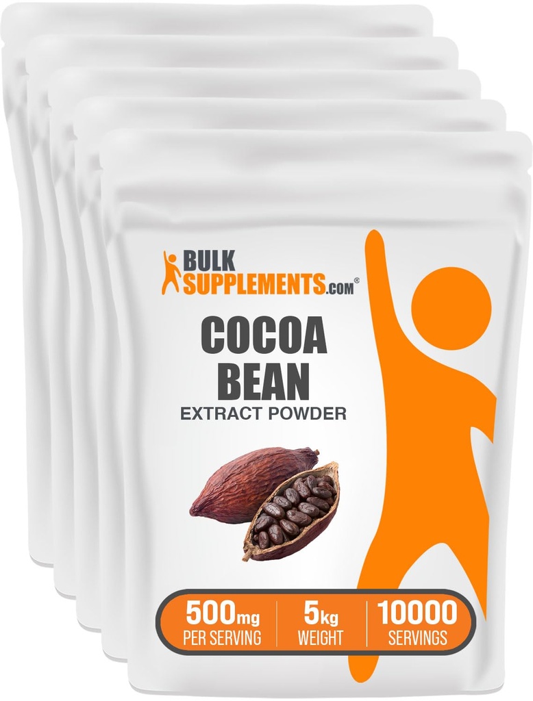 BulkSupplements.com Cocoa Bean Extract Powder - Cocoa Supplement - Χωρίς γλυκαντικά, Vegan & Gluten Free, 500mg ανά Σερβίρισμα, 1kg (2.2) (Συσκευασία των 5)