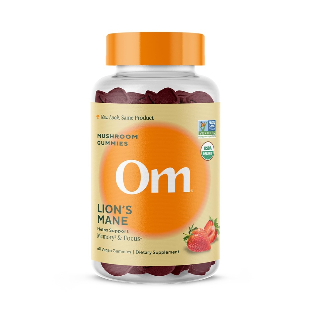 Om Lion’s Mane Mushroom Gummies - Βιολογικό συμπλήρωμα μανιταριών και Nootropic - Συμπληρώματα εγκεφάλου για τη μνήμη και την εστίαση, 60 κόμης (30 υπηρεσίες)