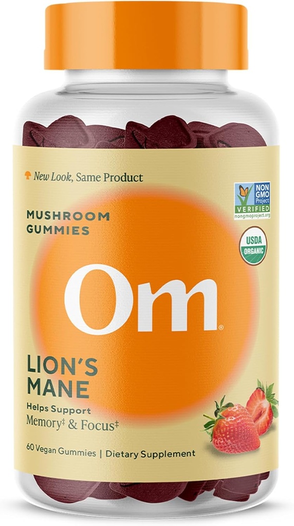 Om Lion’s Mane Mushroom Gummies - Βιολογικό συμπλήρωμα μανιταριών και Nootropic - Συμπληρώματα εγκεφάλου για τη μνήμη και την εστίαση, 60 κόμης (30 υπηρεσίες)