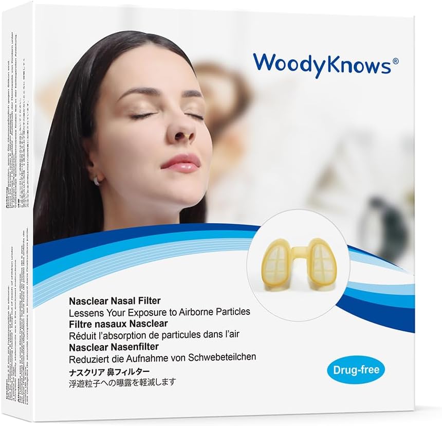 WoodyKnows Nasclear Nasal Filters, Model 2024, Εποχιακές Αλλεργίες και ενισχύσεις για τη βιομηχανική ρύπανση, δημόσια συγκοινωνία και προστασία της ζώνης κατοικίδιων ζώων (Trial S/M/L/XL)