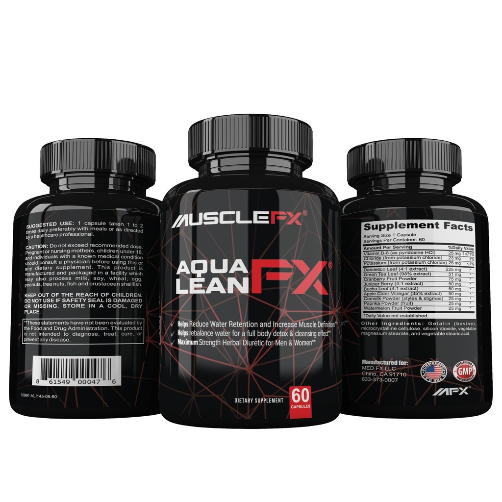 AquaLean FX Χάπια μέγιστης αντοχής διουρητικό νερό μακριά για τη συγκράτηση του νερού και Lean μυϊκή Defination για άνδρες και γυναίκες, 60 κάψουλες