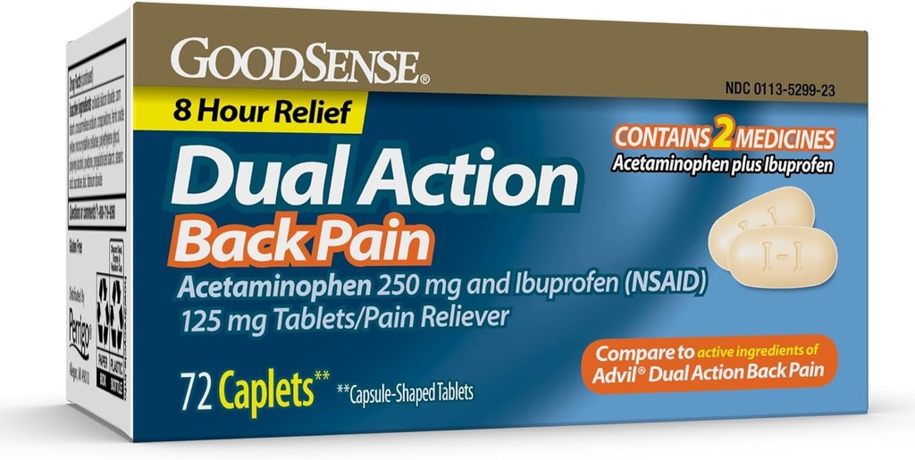 GoodSense Dual Action Acetaminophen και Ibuprofen (NSAID) δισκία, 250 mg/125 mg, οσφυαλγία, 72 κόμης
