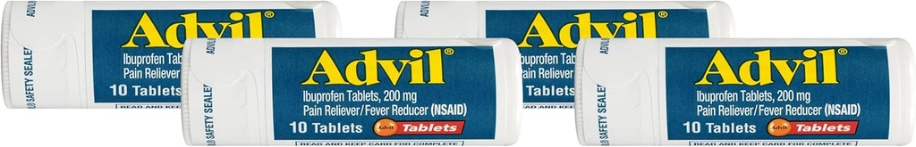Advil Pain Reliever και Fever Reducer, Pain Relief Medicine με Ibuprofen 200mg για τον πονοκέφαλο, τον πόνο στην πλάτη, τον πόνο στην εμμηνόρροια και την ανακούφιση από τον πόνο στις αρθρώσεις - 10 Επικαλυμμένα δισκία (Pack of 4)