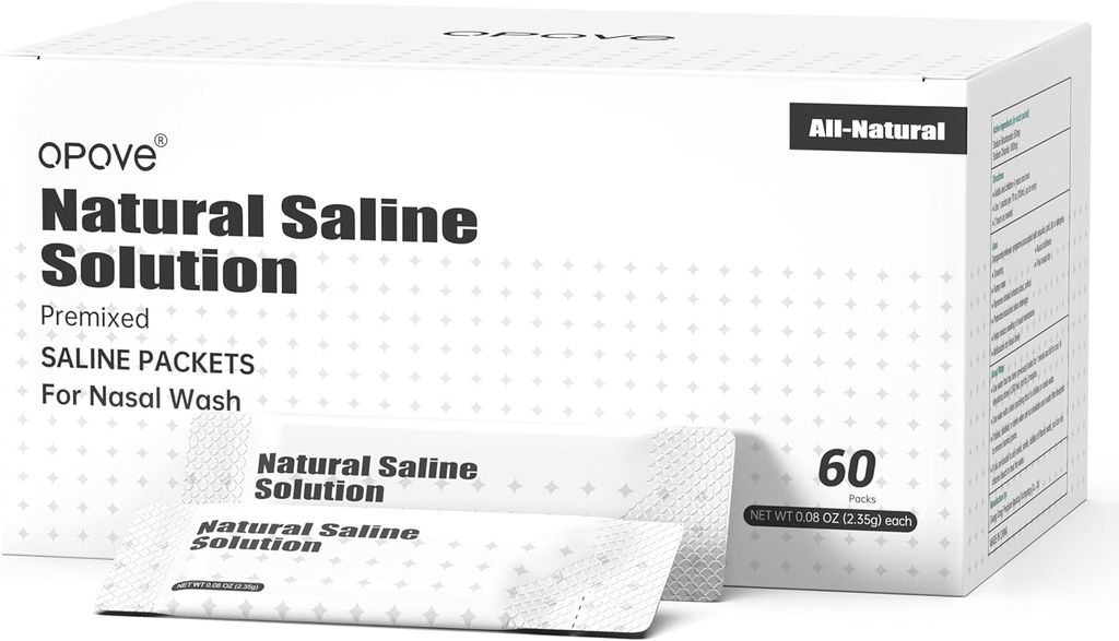 opove Pre-Mixed Saline Packets για Nasνικά συστήματα άρδευσης πλύσης, φυσικό, και PH Ισορροπημένη για ανακούφιση του κόλπου, 60 συσκευασίες (Δεν περιλαμβάνεται ο καθαρισμός μύτης)