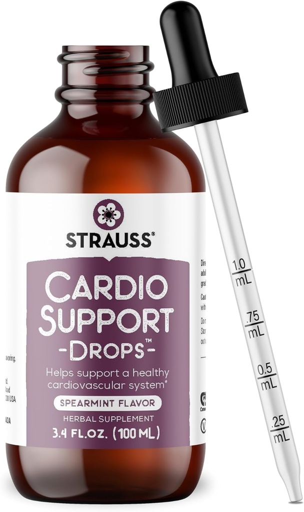 Strauss Naturals Cardio Support Drops – Φυσικό βοτανικό συμπλήρωμα υγείας της καρδιάς – Βοηθά στη διατήρηση του υγιούς καρδιαγγειακού συστήματος για άνδρες και γυναίκες – Vegan & Non-GMO – Spearmint Flavored – 100 ml μπουκάλι