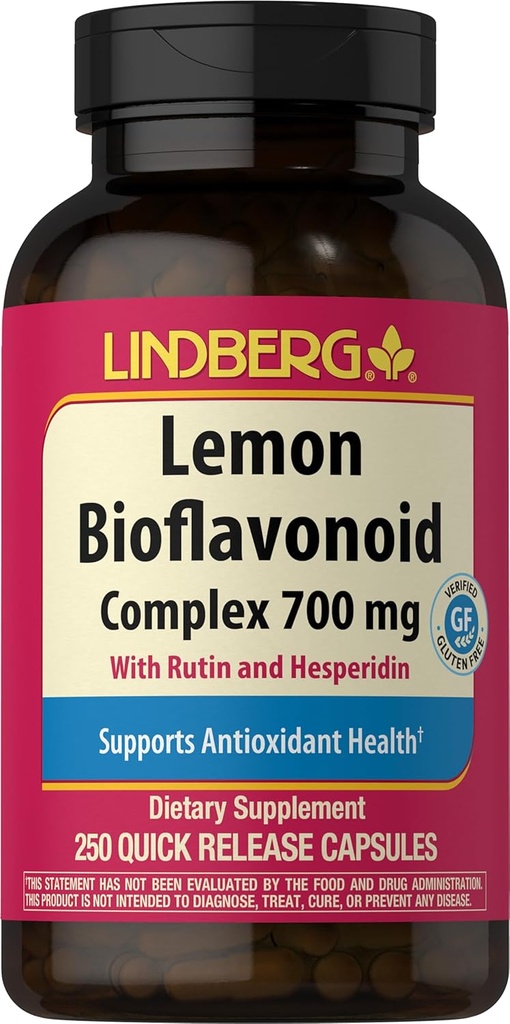 Lindberg Lemon Bioflavonoid Complex | 700mg | 250 Capsules | Supplement with Rutin and Hesperidin | Non-GMO, Gluten Free