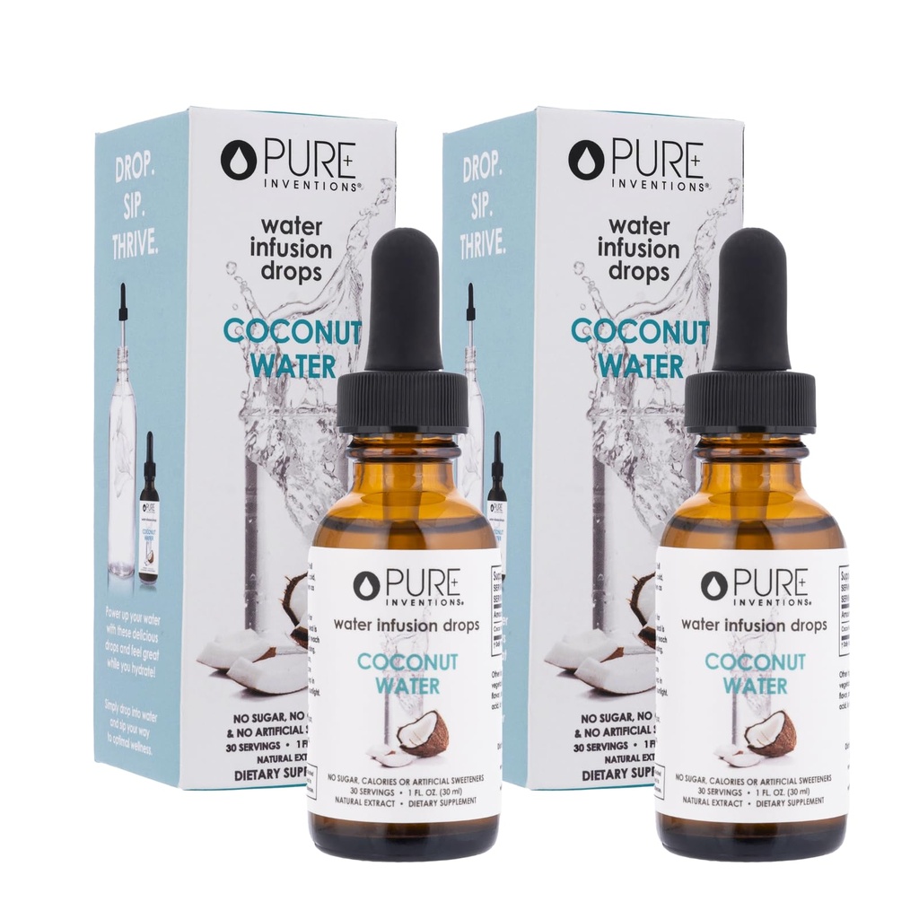 Pure Inventions - Coconut Water Infusion Drops – Electrolytes - Sugar-Free Hydration, Zero Calories, No Artificial Sweeteners, Clean Ingredients, (2 Pack)