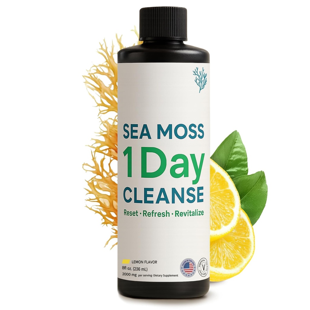 Atlantic Naturals - 1 ημέρα καθαρισμού του παχέος εντέρου Full Body Detox Drink - Sea Moss συμπλήρωμα για γυναίκες & άνδρες, την υγεία των ούλων, νεφρών και του ήπατος ανοσοενισχυτής ενέργειας Gut Cleanse - χυμό άρωμα λεμόνι, 8 fl oz