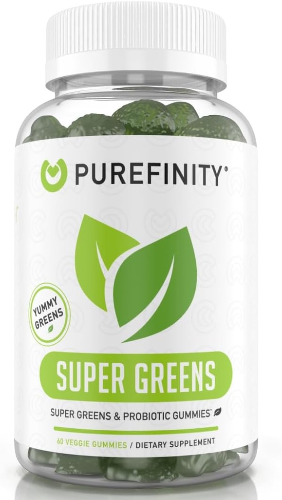 PUREFINITY Daily Super Greens Gummies with Spirulina, Spinach, Broccoli, Beet Root, Acai, και άλλα λαχανικά, All-in-One Veggie Supplement – Μη ΓΤΟ, Χωρίς γλουτένη, Vegan, 60 Count