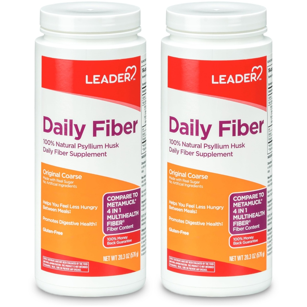 LEADER Psyllium Husk Powder Supplement 4-σε-1 Fiber for Digestive Health, Plant Based 100% Natural Psyllium Husk Daily Fiber, Gluten Free, Non-GMO, Compare to Metamucil 20,3 OZ (Pack of 2)