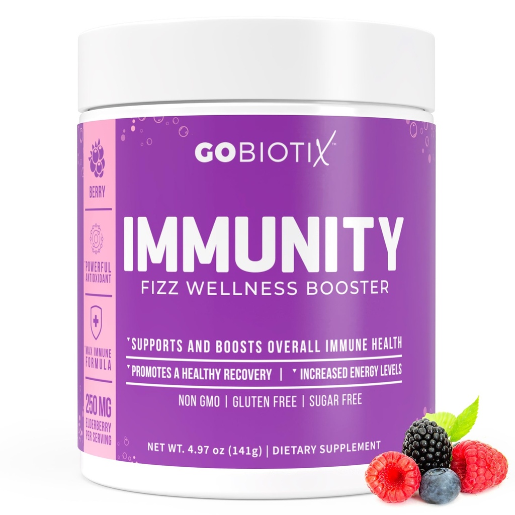 GOBIOTIX Βιταμίνη C - Συμπλήρωμα υποστήριξης ανοσοποιητικής άμυνας - Ανοσία Wellness Booster σκόνης - Vegan Superfood - Elderberry, Turmeric, B12 συμπλήρωμα βιταμίνης, μη-GMO και χωρίς ζάχαρη (Berry)